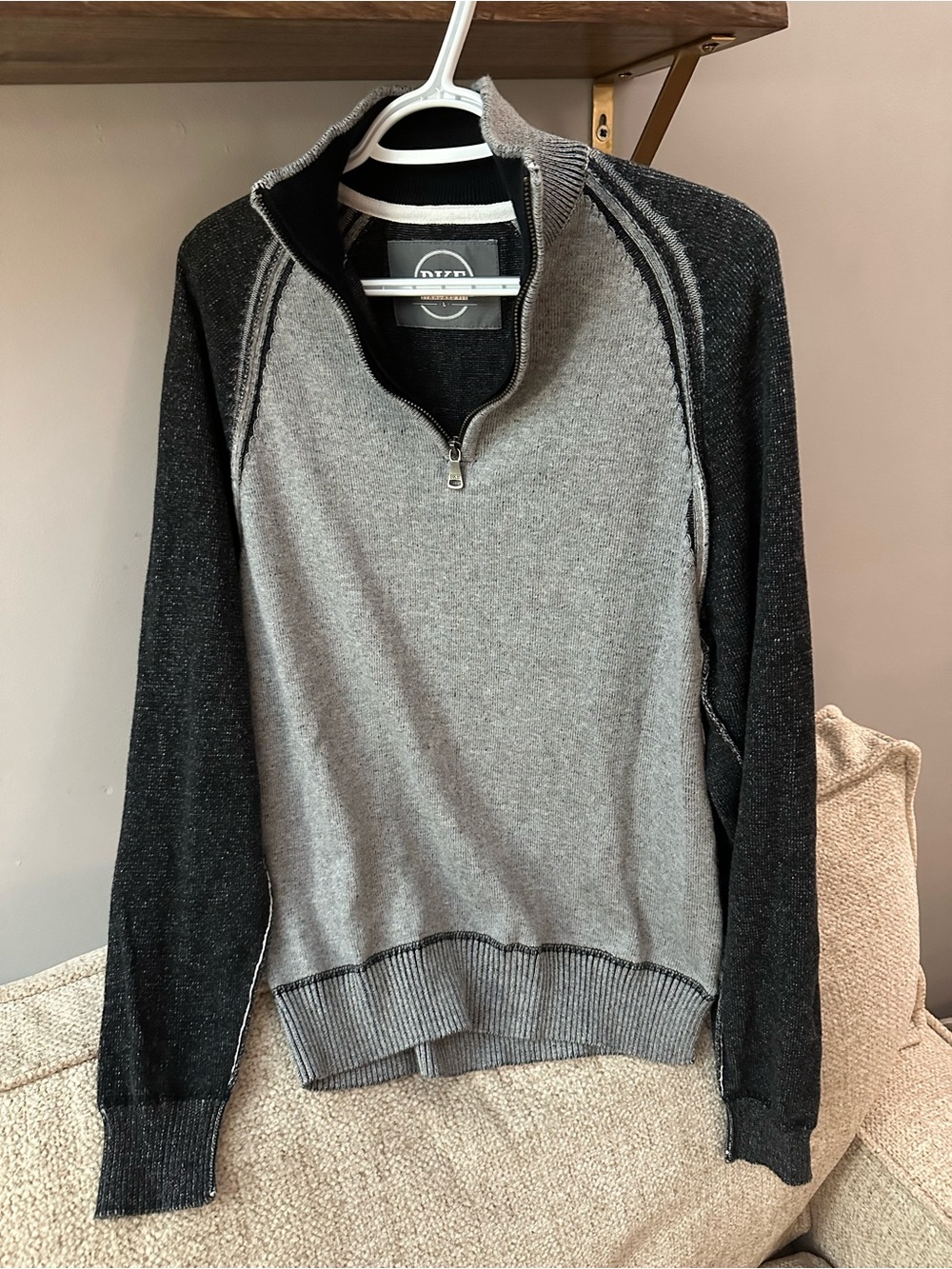 BKE Men’s Two-Tone Gray and Black Zip-Up Sweater 100% Cotton